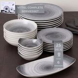 OZ Home Bricard Vittel Serviesset 25-delig - Porselein Tafelservies voor 6 Personen - Lichtgrijs