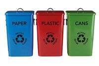 Premier Housewares Kunststof, papier en blikjes Recycle Logo Bins - Meerkleurig, Set van 3