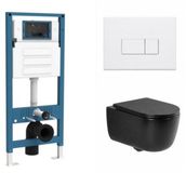 QeramiQ Dely Swirl Toiletset - inbouwreservoir Qeramiq Flush - slim zitting - kunststof glans witte bedieningsplaat - rechthoekige knoppen - mat zwart
