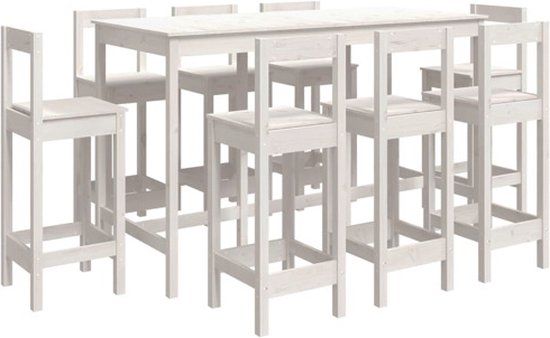 vidaXL 9-delige Barset massief grenenhout wit