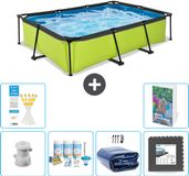 EXIT Toys EXIT Rechthoekig Lime Frame Zwembad - 300 x 200 x 65 cm - Inclusief Pomp - Onderhoudspakket - Solarzeil - Vloertegels - 7-delig