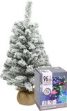 Merkloos / Sans marque Everlands Mini kerstboom - 60 cm - met sneeuw - en kerstverlichting gekleurd
