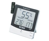 Extech 445815 Hygro-Thermometer Vochtalarm, Dauwpunt, Kalibratie | Programm. alarmen, dauwpunt, drievoudig display, min/max, veldkalibratiepot, externe sonde