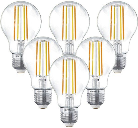 HOFTRONIC - Set van 6 Smart Gloeilampen - 7 Watt 806 Lumen - Kooldraadlampen - A60 Helder - 1800-3000K - Dimbaar - E27 Filament - Bedienbaar via Google Home & Amazon Alexa