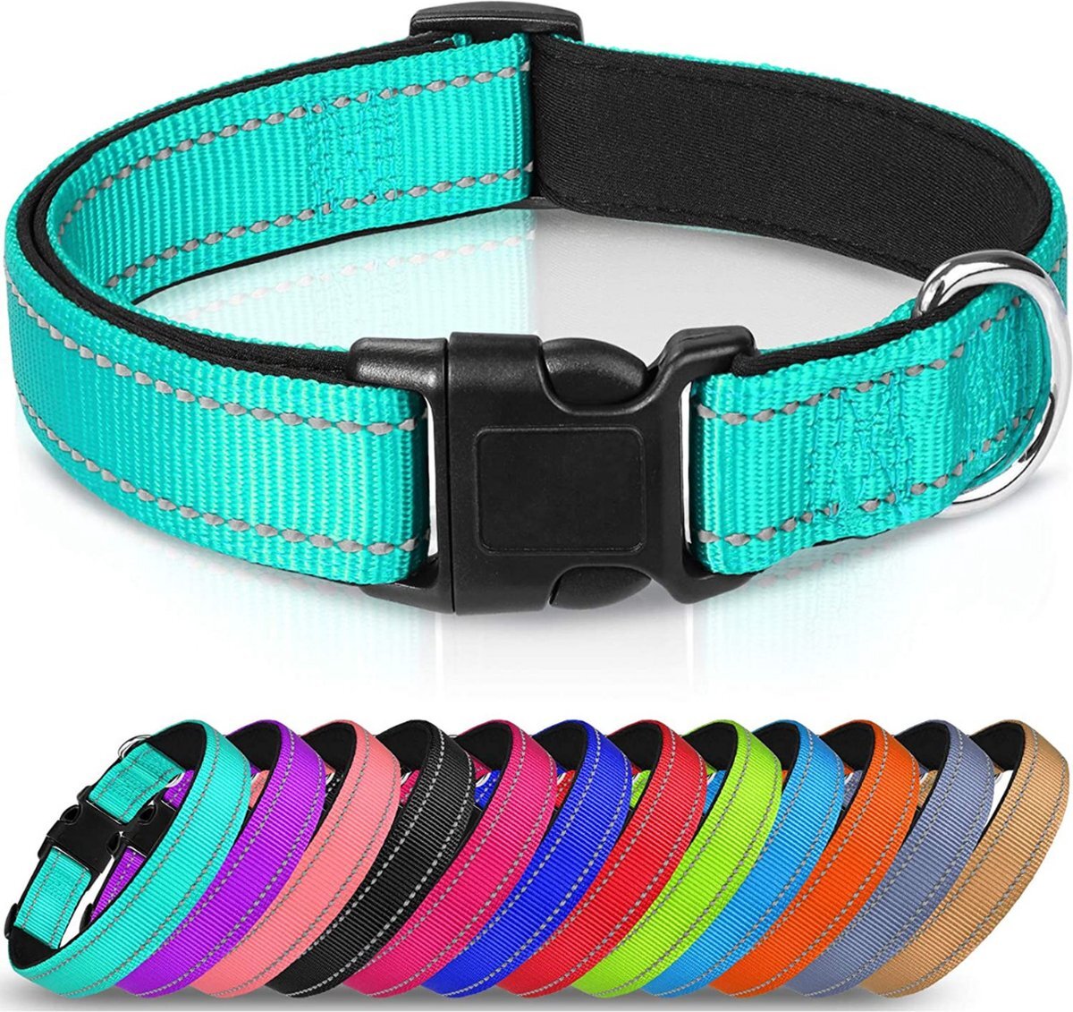 Sharon B Halsband hond - reflecterend - turquoise - maat M - oersterk - waterdicht - hondenhalsband - geschikt voor iedere hondenriem - voor middelgrote honden