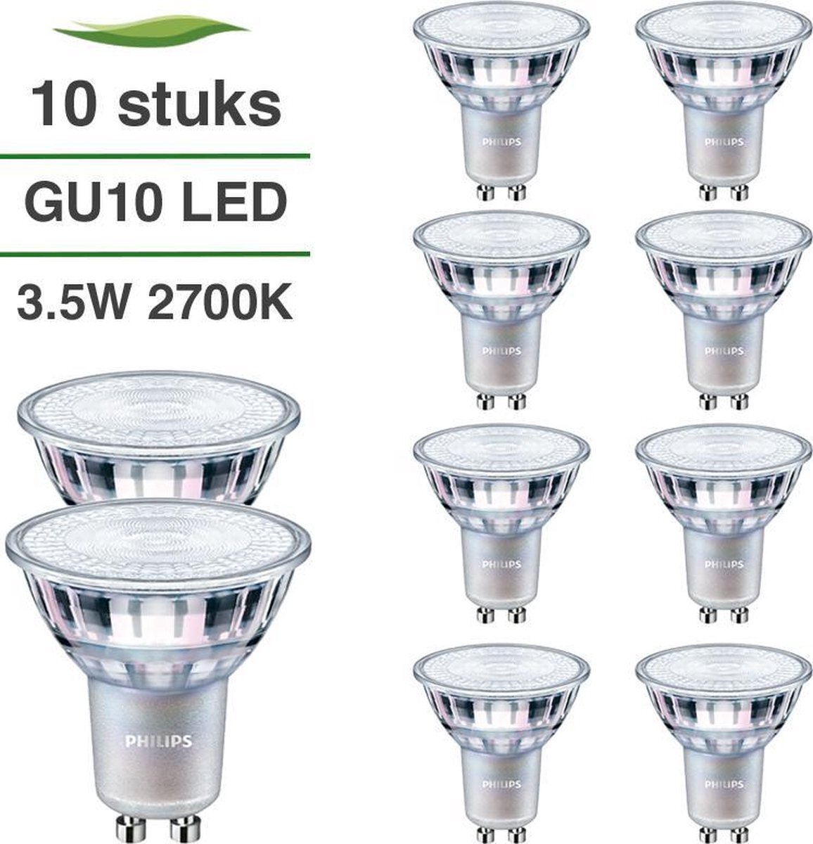 Philips 10 stuks CorePro LED GU10 3.5W 2700K Warm Wit 255 lumen