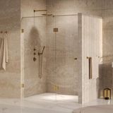 Brauer Void - Carving Nisdeur - 2-Delig - Helder Glas - 160 x 200 cm - Omkeerbaar - met Draaideur 70 cm - Aan Glas - incl. Glascoating - PVD Goud Geborsteld