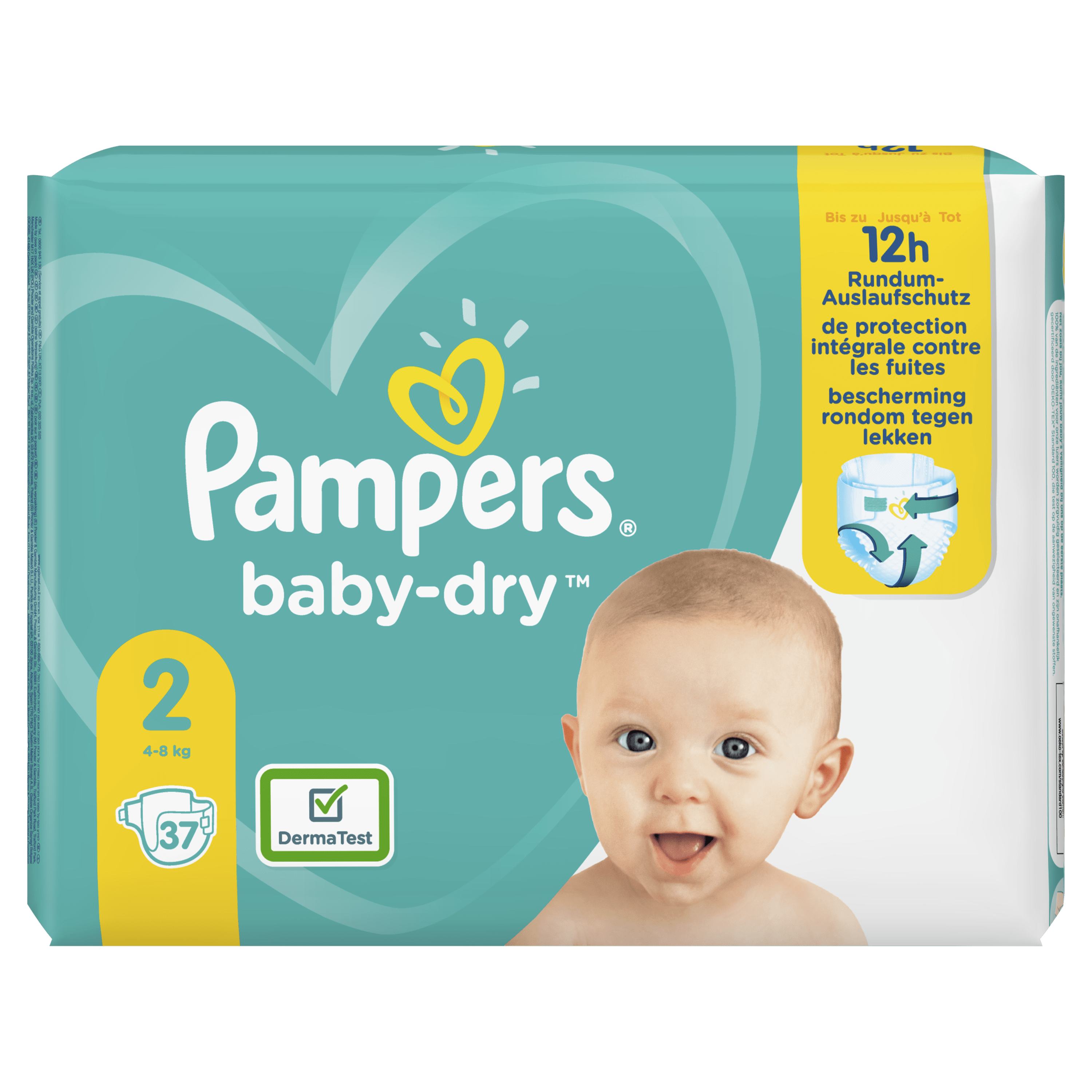 Pampers Baby-Dry Maat 2, 37 Luiers, Tot 12 Uur Bescherming, 4-8kg wit
