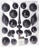 H&S Set de boules de Noël avec étoile - 19 pièces - plastique - noir - 6-8-13 cm