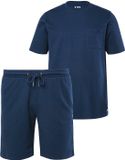 JP 1880 - Heren - Pyjama thuispak seersucker-jersey T-shirt - Navy blauw - Maat 3XL