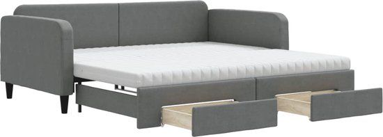 vidaXL Slaapbank met onderschuifbed en lades 100x200 cm stof donkergrijs