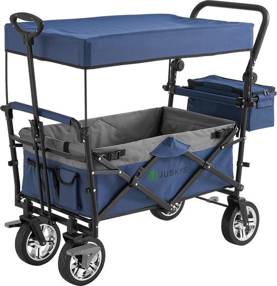 Juskys Inklapbare Bolderkar / Transportwagen - Max. 120 kg - Donkerblauw - Incl. Dak & Tas