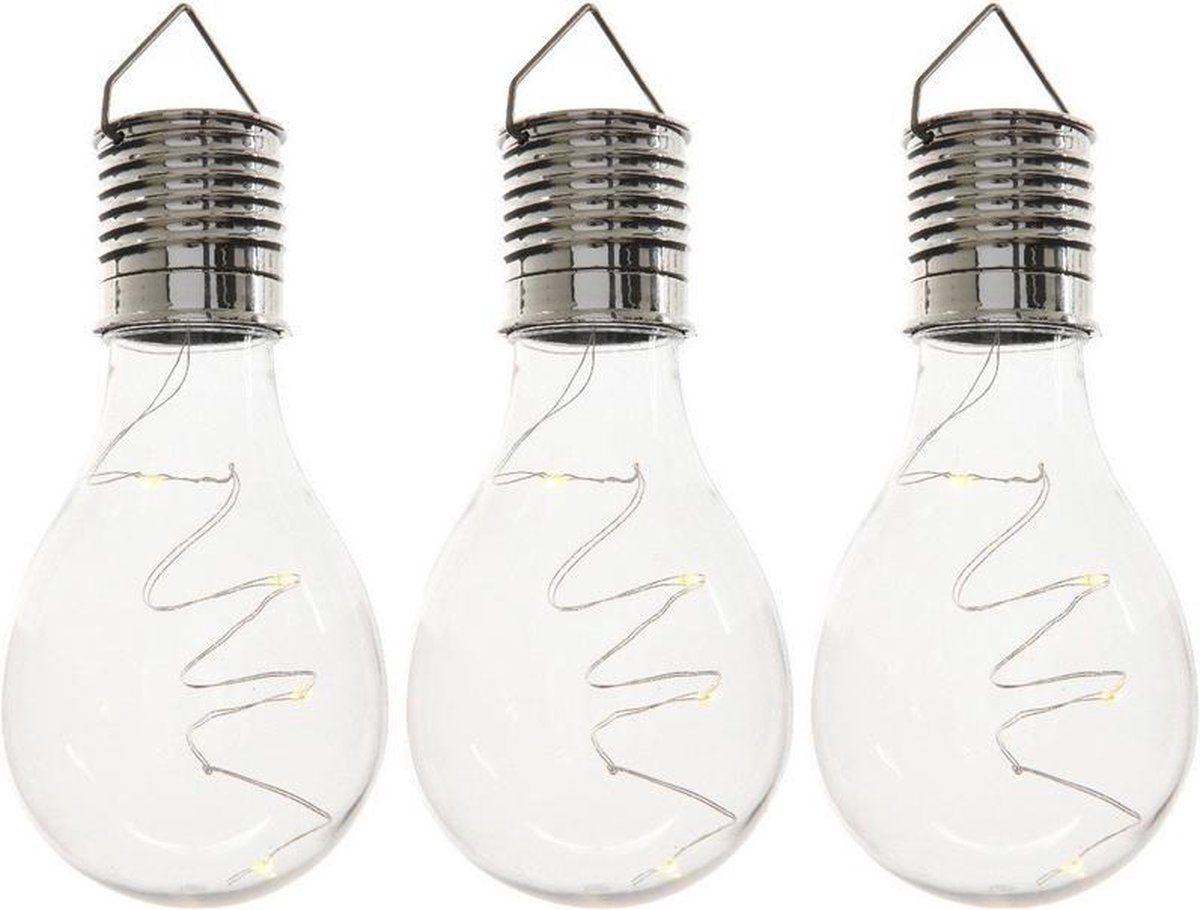 Lumineo 3x Solar LED Lampbolletjes 14 cm - Tuinverlichting - Warm Wit