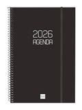 Finocam Spiraalkalender 2026, weekoverzicht, verticaal, januari - december (12 maanden), jaarplanner 2026, met elastiek, deksel van polypropyleen, spiraalbinding, zwart, Catalaans