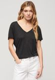 Superdry Studios Slub Embroidered Vee T-shirt Met Korte Mouwen Zwart S Vrouw