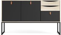 Tvilum Sady dressoir 2 deuren, 3 lades mat zwart, eiken decor.