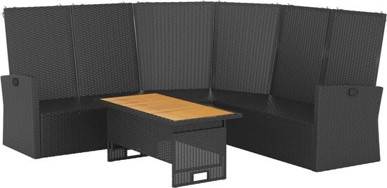 vidaXL 2-delige Loungeset met kussens poly rattan zwart