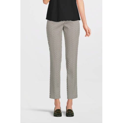 gardeur slim fit broek Zene51 met grafische print zand/zwart