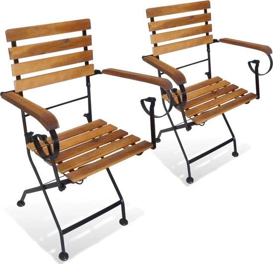 vidaXL Tuinstoelen inklapbaar 2 st staal en massief acaciahout