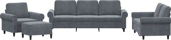 vidaXL 4-delige Loungeset met kussens fluweel donkergrijs