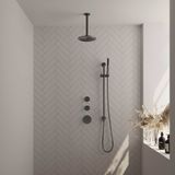 Brauer Gunmetal Carving thermostatische inbouw regendoucheset 20cm plafondarm met 20cm ronde hoofddouche 1 stand staafhanddouche 150cm gladde doucheslang met glijstang en handdouchehouder Gunmetal geborsteld PVD 5-GM-113