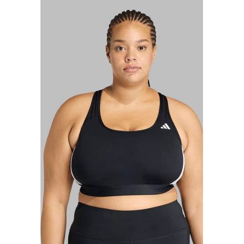 adidas dames Optime Essentials Workout 3-Stripes Medium Support (Plus Size) Bra, black/white, XL Plus