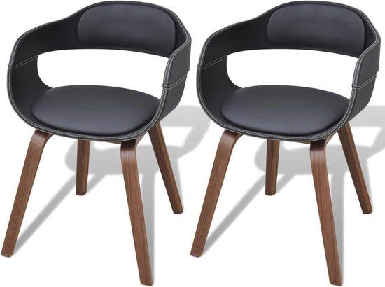 vidaXL Eetkamerstoelen 2 stuks gebogen hout en kunstleer zwart