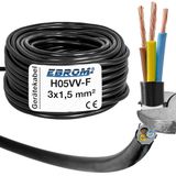 EBROM Kunststof kabel rond H05VV-F 3 x 1,5 mm² 3G1,5 mm² kleur zwart kabellengte 5 m