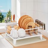 Ibenzoa® Étagère d'égouttage peu encombrante pour la cuisine, avec tapis d'égouttage et porte-couverts