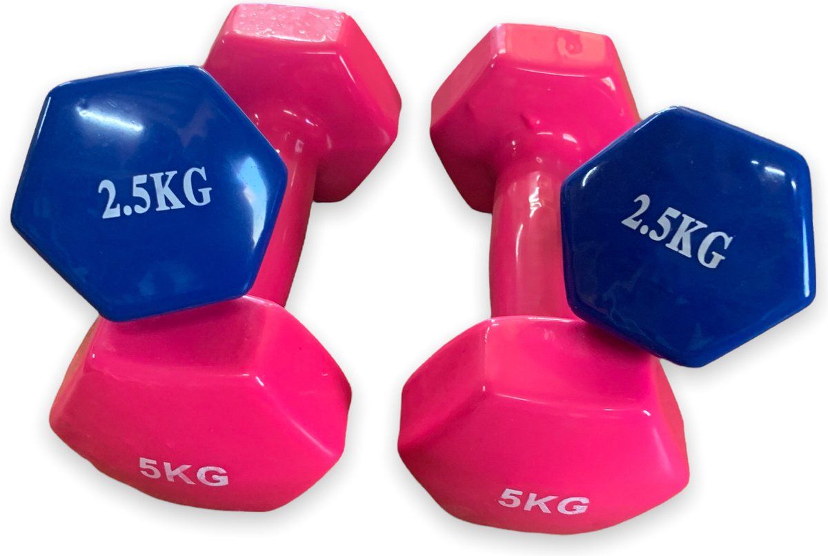 Padisport Dumbbell Set - 2.5 & 5 kg - Fitness - Weight Set - 2x2.5kg & 2x5kg - Blue & Pink
