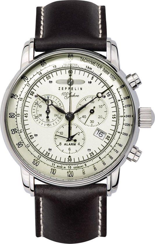 Zeppelin 8680-3 Herenhorloge - Zwart Leer - Zilverkleurig - 42mm - Quartz