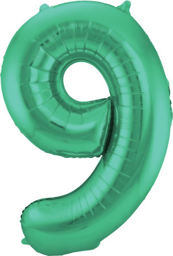 Folat - Folieballon Cijfer 9 Groen Metallic Mat - 86 cm