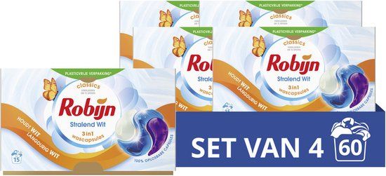 Robijn Classics Stralend Wit 3-in-1 Wascapsules - 60 wasbeurten - Voordeelverpakking