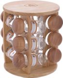 LAGUIOLE PRODUCTION LAGUIOLE Kruidendispenser - Plank met 12 glazen potten - Transparant opbergen van kruiden - Houten deksel - 1 cl