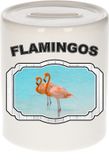 Bellatio Decorations Bol Dierenliefhebber flamingo spaarpot 9 cm - Keramiek - Unisex