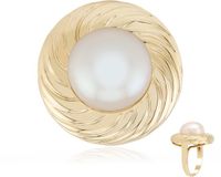 Cavill - Zilveren ring - 925 Sterling Zilver Geelgoudverguld - Witte Zoetwater Kweekparel 12mm Ronde Parel - Elegante Parelring Handgemaakt