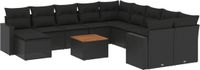 vidaXL 12-delige Loungeset met kussens, polyrattan, zwart