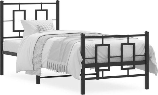 vidaXL Bedframe met hoofd- en voeteneinde metaal zwart 75x190 cm
