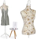 Relaxdays paspop femme Paris, mannequin de vitrine réglable, taille 34-38, HxLxP : 167x41x34 cm, mannequin de tailleur, mannequin de couture, crème