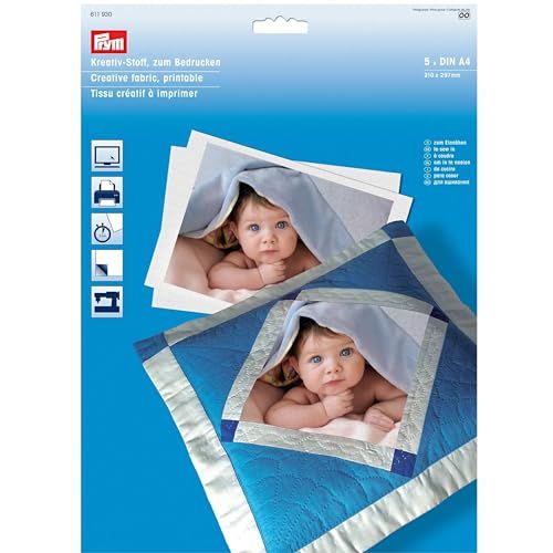 Prym 611930-creatiefstof om te bedrukken, katoen, wit, 5 vellen A4