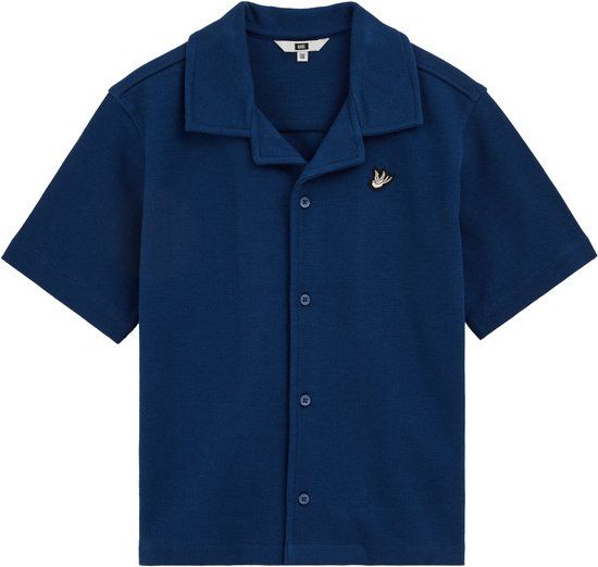 WE Fashion Jongens overhemd met embroidery - Korte mouw - Katoen - Cobalt blue - Maat 122/128