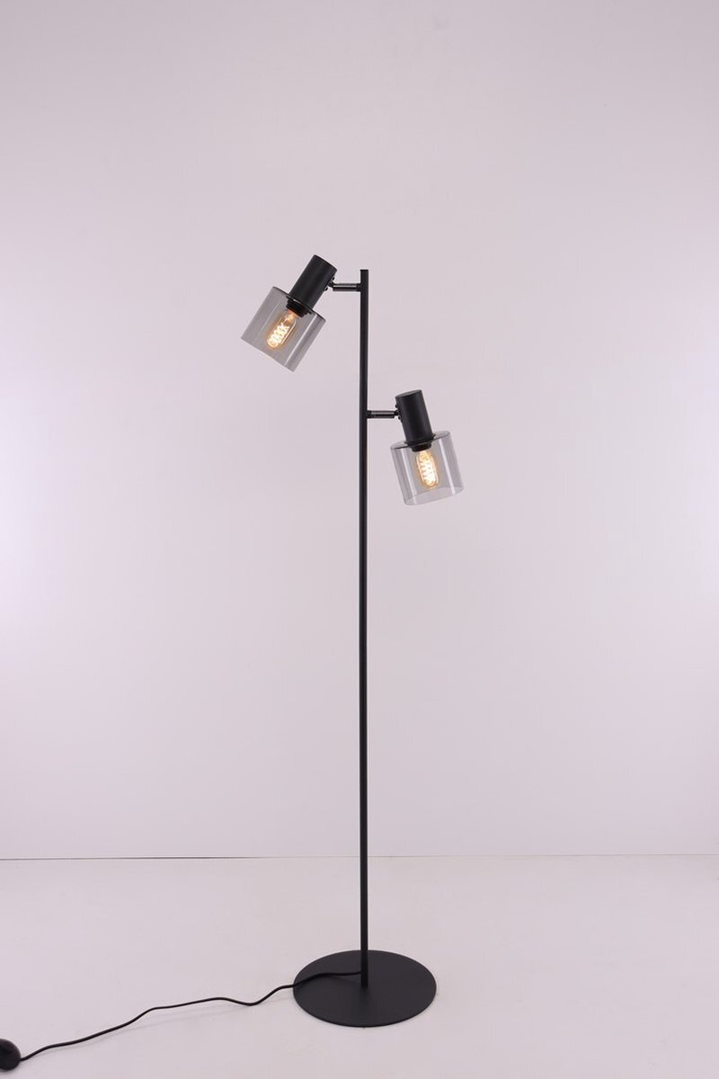 ETH Expo Vloerlamp Sledge - mat zwart met rookglas smoke 2lichts - 2x E27 2l e27