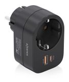 AISENS ASPS-1A1C07-BK multifunctionele stekkerdoos met 1 stopcontact + 1 x USB-C 20 W PD3.0, 1 x USB-A, 20 W, QC3.0, zwart