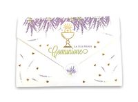 Wenskaart LINA OFFICINE GRAFICHE CREATIVE Wenskaart communie meisje - met etiket met envelop, 11 x 16 cm (lavendel-meisjes)