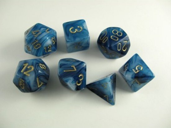 Chessex dobbelstenen set 7 polydice Phantom teal w/gold