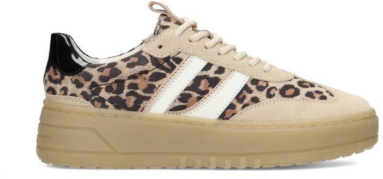 PS Poelman ANEMONE Dames Sneakers - Bruin Met Dierenprint