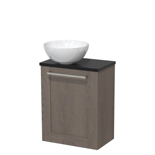 Maxaro Toiletmeubel met Waskom Keramiek Modulo Donkerbruin Eiken Kader 41 cm Mat Zwart Blad