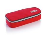 Favorit Pennenetui voor school, ovaal, rood, 24 cm x 9,5 cm, hoogte 6 cm, met zilverkleurige ritssluiting, vulling met Stabilo-producten