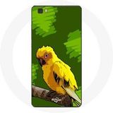 Maniacase Etui voor Huawei P8 Gele Parkiet Vogels Groene Achtergrond