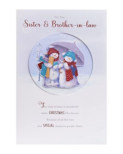 UK Greetings Zuster en zwager kerstkaart met envelop - schattig, ontwerp met sneeuwpop paar en sentimenteel vers